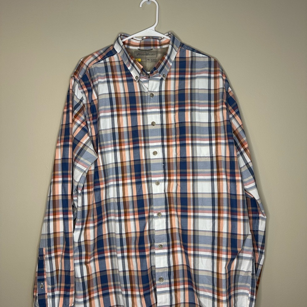 Men's Eddie Bauer TXL Plaid Shirt - Blue, Orange, White